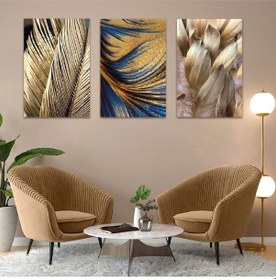 Resim Altın Çiçek 3'lü Mdf Tablo Set 