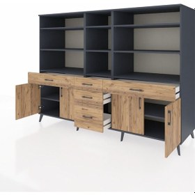 Resim Kronos Dolap 11 Raflı 5 Çekmeceli 4 Kapaklı 220x59x163 Antrasit-ç Antrasit-çam 