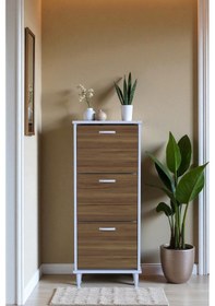 Resim Eliusta Nefes Ayaklı 52 Cm Ayakkabılık Kapı Önü/antre 3 Düşer Kapaklı Ceviz 52x127x26 Cm Ayakkabılık Ceviz 