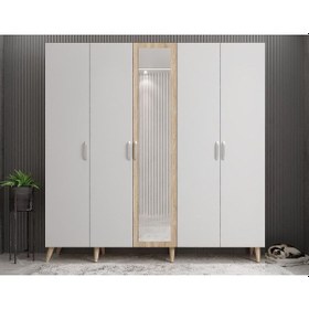 Resim Açelya Portmanto Vestiyer Meşe Beyaz - Montaj Dahil 225cm M12 