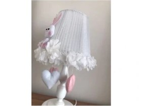 Resim Bebek Çocuk Odası Avize Abajur Tavşan Açık Pembe Beyaz Kalpli 