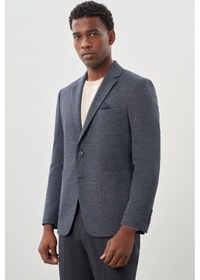 Resim İmza Lacivert Desenli Örme Mono Yaka Astarsız Esnek 6 Drop Slim Fit Casual Ceket 1002245161 Lacivert 