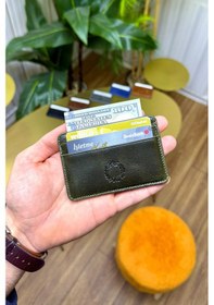 Resim Unisex Antik Yeşil Mini Design Hakiki Deri Kartlık Cüzdan Erkek - Kadın Yeşil 
