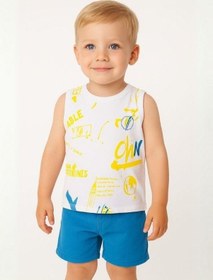 Resim Erkek Bebek Pamuklu Renkli Yazı Baskılı Kolsuz T-shirt-16000 Beyaz 