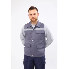 Resim Çamdalı İş Elbiseleri 16/12 Gri Gabardin Çok Cepli Reflektörlü İşçi Yeleği XXL 