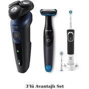 Resim Philips S5445 Islak\u002FKuru Sinek Kaydı Tıraş Makinesi - Banyo Vücut Tıraş - Oral-B Diş Fırçası 3'lü Set 
