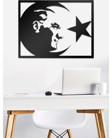 Resim Ata Bayrak Metal Tablo Mat Siyah 