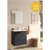 Resim VitrA Ardea 67072 Banyo Dolabı Seti Kapaklı 60 Cm Parlak Antrasit 