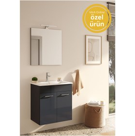Resim VitrA Ardea 67072 Banyo Dolabı Seti Kapaklı 60 Cm Parlak Antrasit 