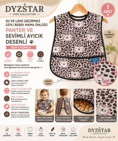 Resim DYZSTAR Panter ve Sevimli Ayıcık Desenli Bebek Mama Önlüğü - Su ve Leke Geçirmez, Cepli, BLW Uyumlu Kolsuz Beslenme Önlüğü 