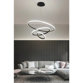 Resim Modavize Sonya Modern Tasarım Yatak Odası - Salon - Mutfak Siyah Renk Beyaz LED 3 Lü Avize 