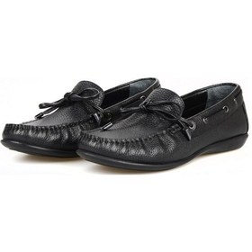 Resim Siyah Deri Fiyonklu Kadın Loafer Ayakkabı-Siyah-38 Siyah 