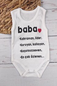 Resim ADABEBEK Özel Tasarım Baba Yazılı Organik Baskılı Çıtçıtbody Bebek Zıbın 