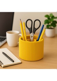 Resim Özel 3d Baskı Ayrılabilir 4 Bölmeli Kalemlik Masa Vb. Kalemliği Çapı: 8,5 Cm X Yükseklik: 8 Cm Sarı 