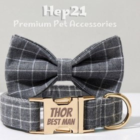Resim Dog Collar Named Cotton Plaid Gray Collar 636176 - Bag / M 