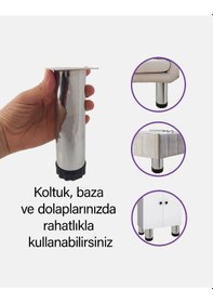 Resim Mobilya Kanepe Baza Koltuk Dolap Ayarlanabilir Metal Destek Yükseltici Ayağı 15 Cm Krom 4 Adet 