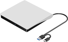 Resim JUFUM Harici CD DVD +/-RW Sürücü, USB 3.0 ve USB-C Taşınabilir CD ve DVD ROM Burner Oynatıcı Okuyucu Yazar Rewriter Disk Sürücü Kurulum Kullanımı , Beyaz 