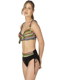 Resim Endeep Kadın Büyük Beden Balenli Destekli Çizgili Desenli Bikini Takımı-sarı-siyah 
