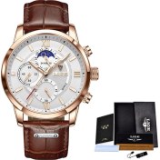 Resim Hanyang Altın Gül Beyaz Lıge Marka Paslanmaz Çelik Saatler Erkek Için Yaratıcı Moda Aydınlık Büyük Arama Kronograf Saat Erkek Rahat Kol Saatleri (Yurt Dışından) 