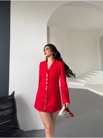 Resim buqre's moda Trend Kadın Gold Çıt Çıt Detaylı Tasarım Uzun Blazer Ceket 