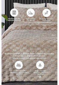 Resim Kürk Yatak Örtüsü Yorgan Uyku Seti Tek Kişilik Çarşaflı Peluş Yumuşak Dolgulu Rody 3 Parça Bej 