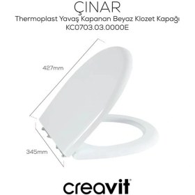 Resim Creavit Pitta Arkadan Çıkışlı Klozet + Rezervuar + İç Takım + Çınar Tp Yavaş Kapanan Kapak 4 'lü Set Beyaz 