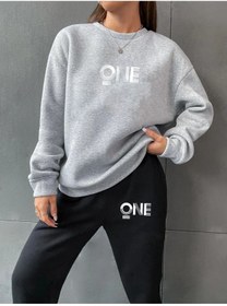 Resim LAND MODA Kadın One Baskılı Sweatshirt Eşofman Alt Üst Takımı 