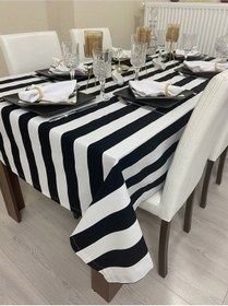 Resim Sıvı Geçirmez Dertsiz Masa Örtüsü Siyah Beyaz Kalın Çizgi 13 Parça 