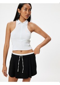 Resim Koton Polo Halter Yaka Üst Crop Fitilli Pamuklu Beyaz 4sak10867ek 