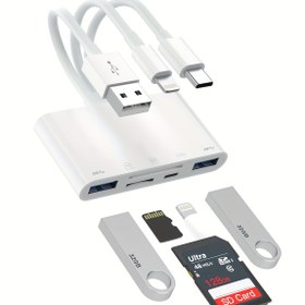 Resim ZOIOT 5'li Hafıza Kart Okuyucu USB OTG ile - iPhone/iPad, USB C & A Cihazlarla Uyumlu, SD/Micro SD/SDHC/SDXC/MMC Desteği 