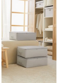 Resim Ocean Home Textile 3'lü Büyük Boy Gri Balıksırtı Baza Altı Hurç Set 62 x 46 x 22 cm 