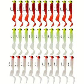 Resim 10 Adet Gerçekçi Yumuşak Solucan Balıkçılık Yemleri Kanca ile - Jig Başlı Swimbaits Bass için, PVC Malzeme, Gerçekçi Tasarım Çoklu Renklerde (Yeşil, Sarı, Turuncu, Kırmızı, Beyaz, Gri) - Balıkçılar İçin Temel Takım, Balıkçılık İçin Solucanlar 