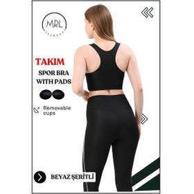 Resim Missmaral Kadın Spor Takım Yüksek Bel Tayt Pedli Büstiyer Sport Team High Waist Padded Bustier Black 3053 Siyah Beyaz 