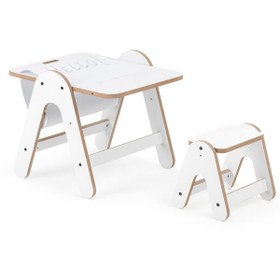 Resim Massam Bear-Shaped Wooden Activity Table - White 