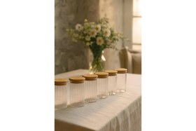 Resim Feyza Design 6'lı Çizgili Cam Kahvaltılık Seti, Vakum Kapaklı, Hava Geçirmez, 850 ml 