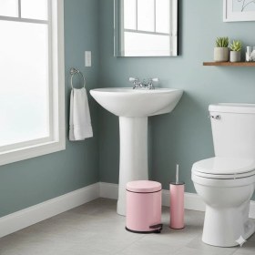 Resim Vinoks Eko Serisi Ayak Basmalı Özellikli 2'li Banyo Seti 3 Litre Çöp Kovası ve Kolozet Fırçası Paslanmaz Pembe 