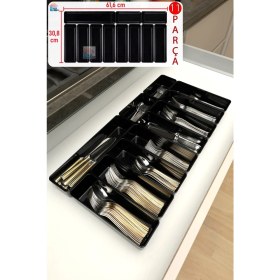 Resim Özbience Parlak Siyah 11'li Modüler Çekmece Içi Kaşıklık Organizer Seti 