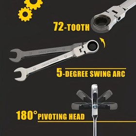 Resim Ratchet anahtarı, 72 dişli, 180° döner tasarım, dayanıklı metal alet, otomotiv, ev tamiri ve DIY için uygun, 2'si 1 arada anahtar, sağlam endüstriyel araç 