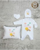 Resim yzc home size dair... K79 Ty Isme Özel Isimli Baskılı Bebek Yastık Tulum Şapka Eldiven Set Hastane Çıkışı 