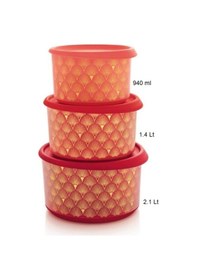 Resim Tupperware Parılı Set 3'Lü Kırmızı Tek Parmak Saklama Kabı Hsgl Çok Renkli 