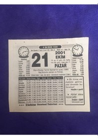 Resim 21 Ekim 2001 Takvim Yaprağı - Nostalji Koleksiyonluk Takvim Yaprağı B 