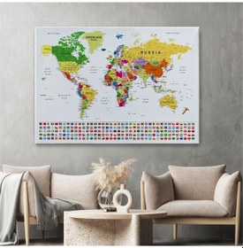 Resim Es10 Dünya Haritası Son Derece Ayrıntılı Eğitici ve Bayraklı Dekoratif Kanvas Tablo 3256 (95 x 165) 