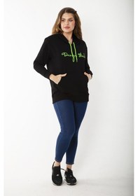 Resim Kadın Büyük Beden Siyah Kapşonlu Kanguru Cepli Sweatshirt 65n37185-siyah Siyah 