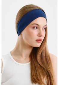 Resim Kadın %100 Pamuklu Penye, Kaymaz, Terletmez, Ultra Hafif, Spor Saç Bandı Bandana - Tek Ebat / Açık Lacivert Açık Lacivert 