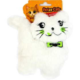 Resim PetzzCats Kedi Şeklinde Matatabi ve Çıngırak Sesli Peluş Kedi Oyuncağı Beyaz 17x12 Cm 