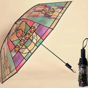 Resim 1 adet Retro Pencere Çiçek Desenli PVC Şeffaf Şemsiye, El ile Açılıp Kapanan Taşınabilir Seyahat Şemsiyesi Yetişkinler İçin 