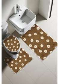 Resim Modern Desenli Dijital Baskı 3 Lü Banyo Paspas Takımı Yıkanabilir Kaymaz Tabanlı Klozet Takımı Klz0012 Renkli 