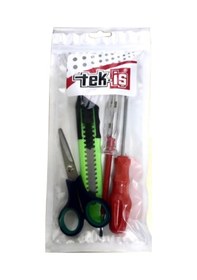 Resim Tek-iş Kontrol Kalemi , Maket Bıçağı , Yıldız Tornavida , Makas Seti 4 Parça 