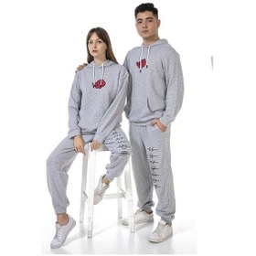 Resim Unisex Anime Baskılı Gri Renk Eşofman Takımı Gri 