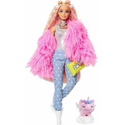 Resim Barbie Extra - Pembe Peluş Ceketli Unicorn Oyuncaklı Bebek 3-9 Y 